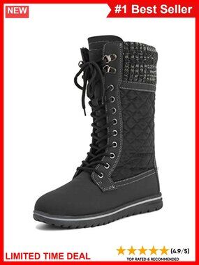 Womens Quilted Winter Snow Boots Fur Lined Waterproof Knee High